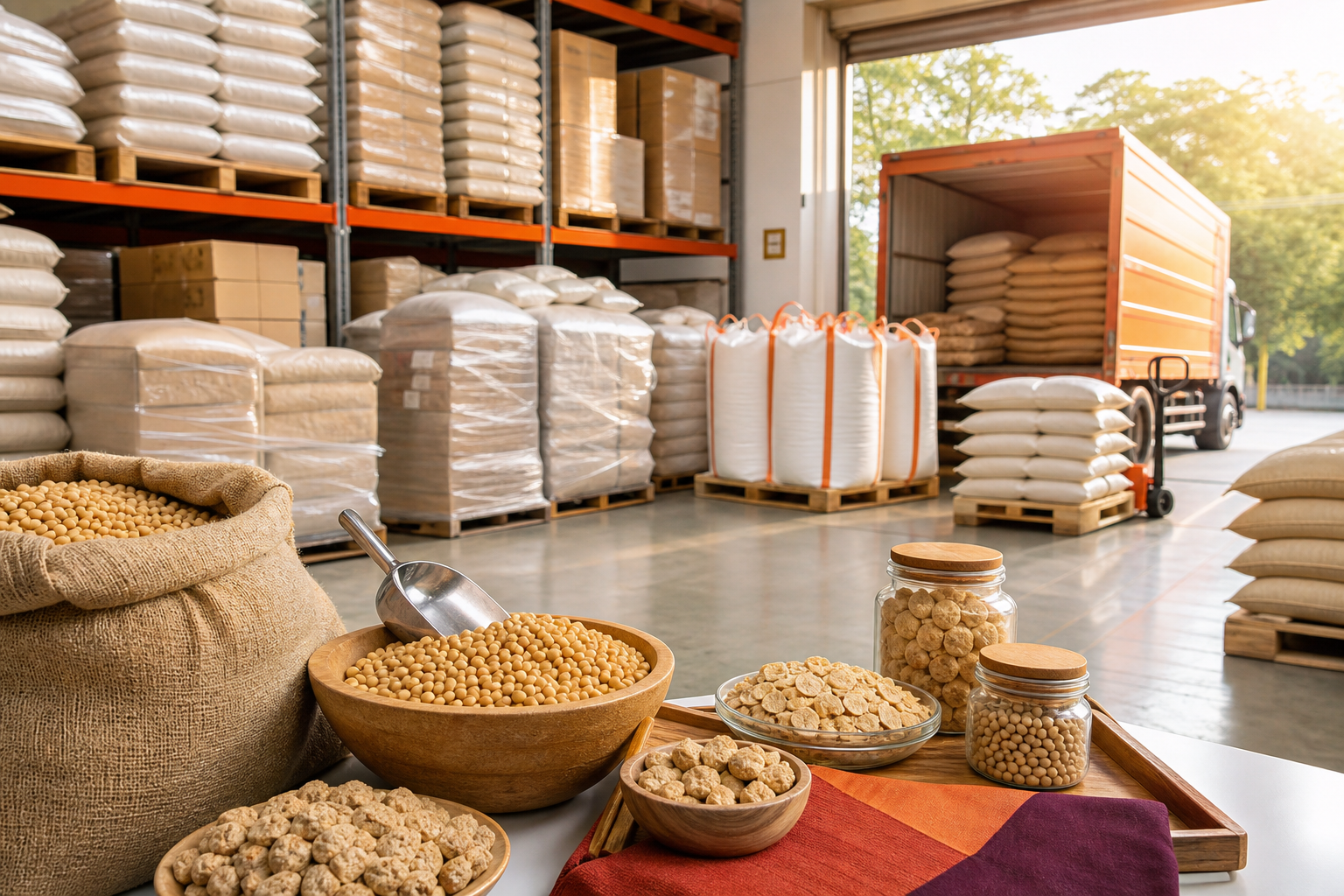 Organized soya product bulk supply and distribution warehouse